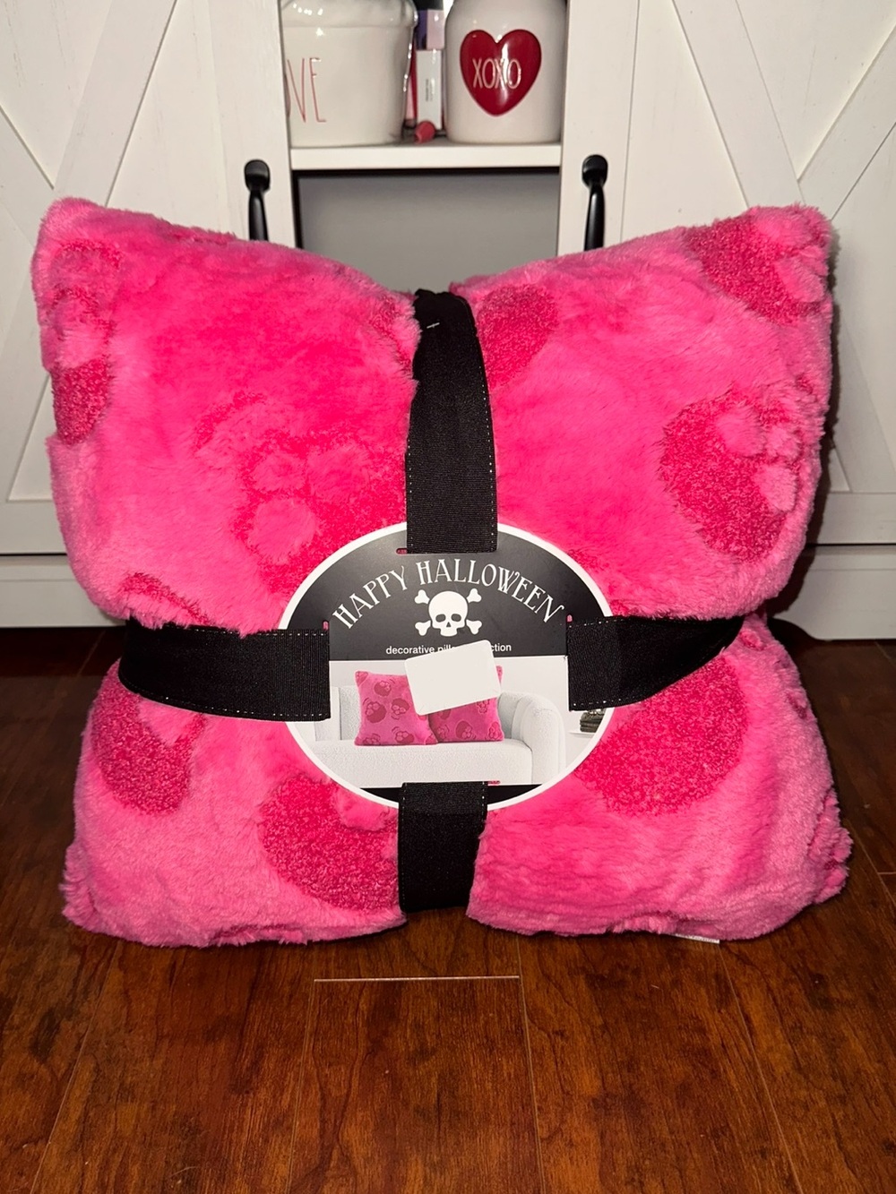 Hot Pink Faux Fur Skull Embossed Decorative Pillow Set of 2